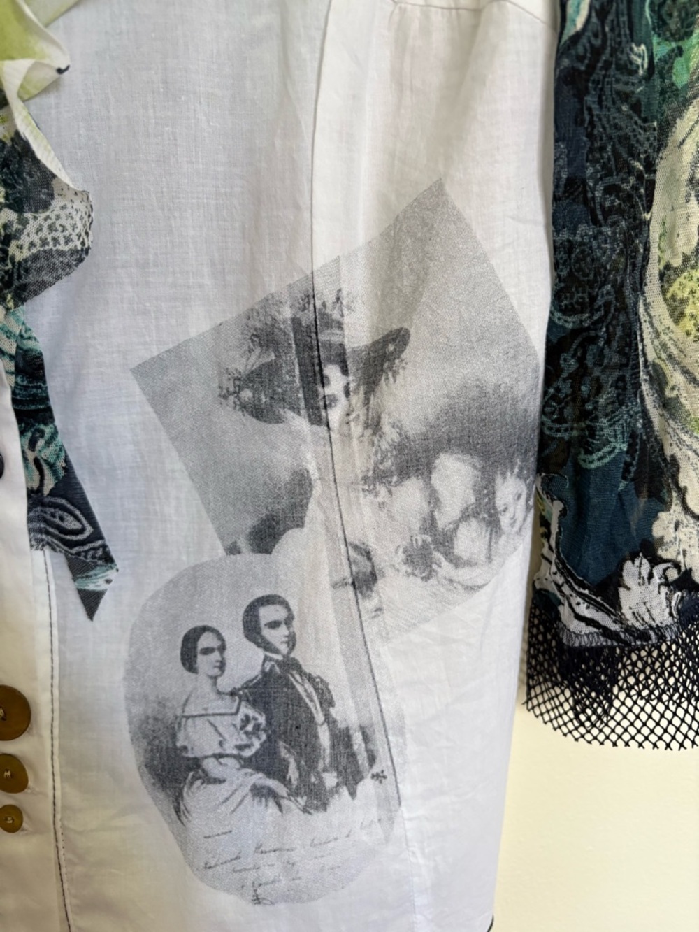 Elisa Cavaletti Mixed Media Sheer Paisley & Ruffle Top - Rare Art Piece - Picture 7 of 14